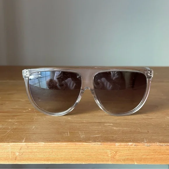 Celine CL40006F Oversized Aviator Sunglasses Clear Frame Brown Gradient Lens - Picture 3 of 7